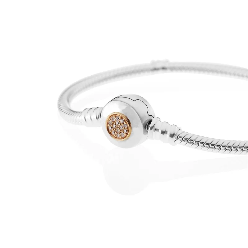 

Pan 925 Silver 590741cz_p1 New Style Bracelets Split Type Electroplated Shine Logo Buckle Snake Bone Accessories
