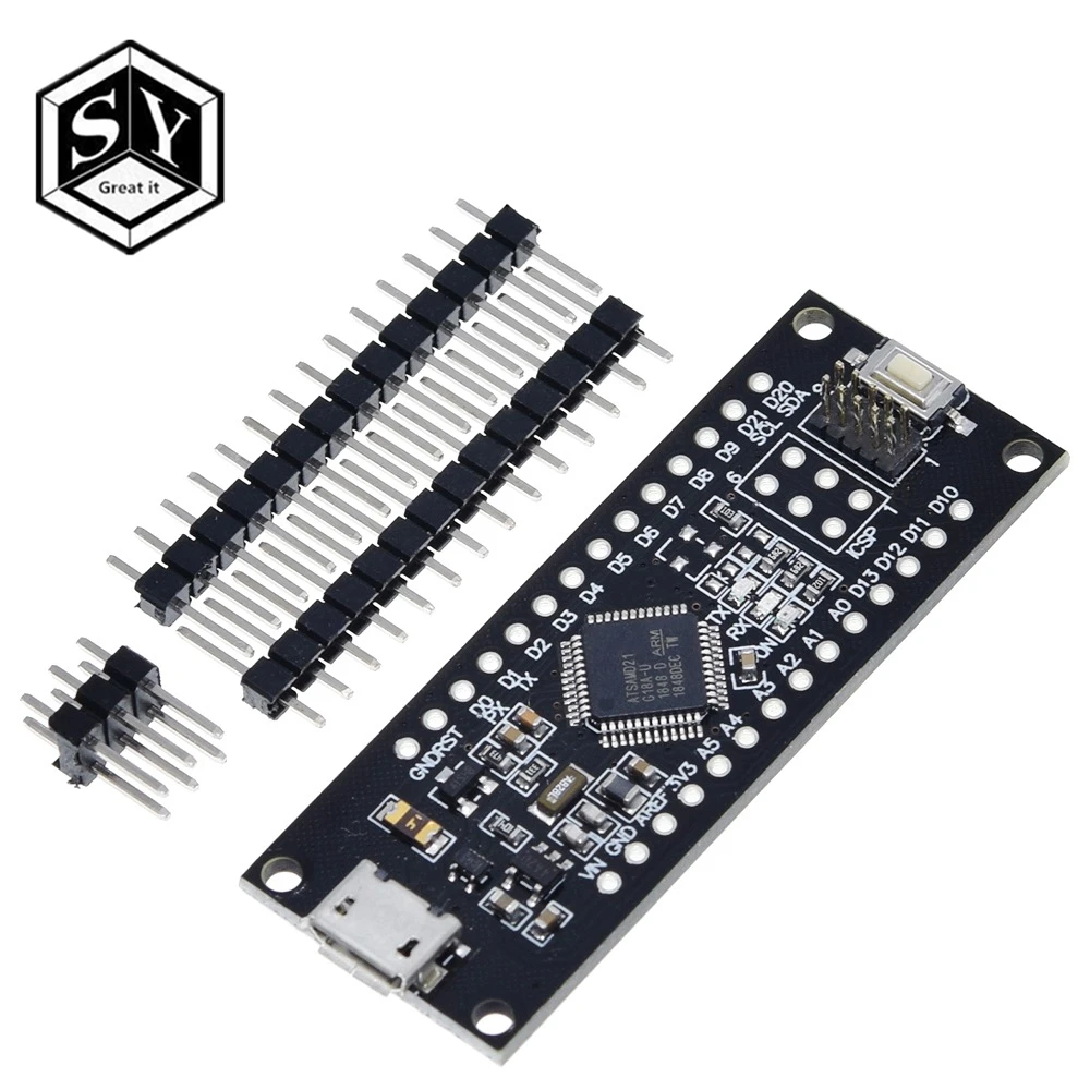 SAMD21 M0-Mini. 32-битный процессор ARM Cortex M0 ядро. Шпильки нераспаянных. Совместимость с Arduino Zero, Arduino M0. Форма Mini