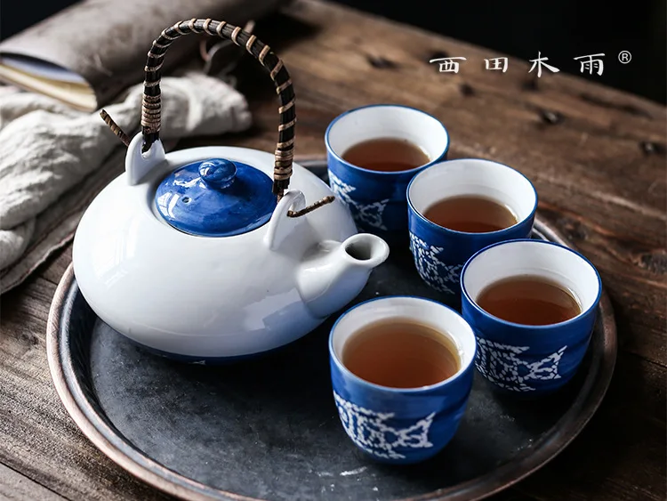 Fish tea set Japanese high-temperature glaze color one pot four cup teapot tea cup gift box set - Цвет: Затуплённый