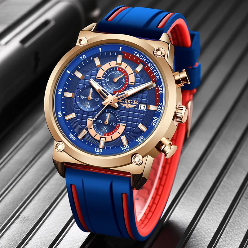 LIGE, креативный дизайн, синие часы, мужские роскошные кварцевые наручные часы из нержавеющей стали, хронограф, спортивные мужские часы, Relogio Masculino