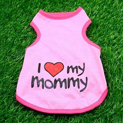 Розовый Одежда для домашних животных «I Love Mommy», одежда для кошек собак, футболки, летняя дышащая футболка для котенок кошек, щенков, маленьких собак - Цвет: Розовый
