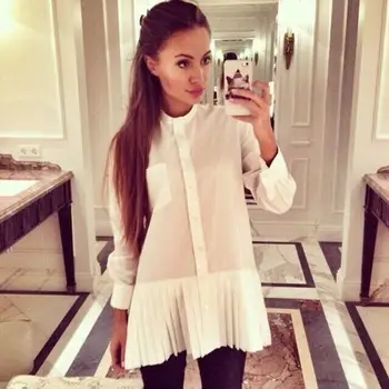 

2020 Autumn New Solid Color Fashion Pleated Stitching Long Sleeve Shirt