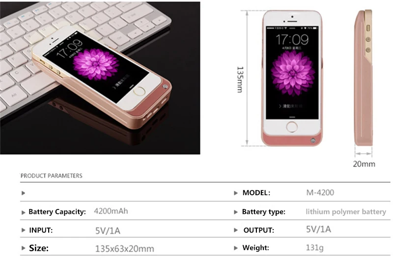4200 мАч чехол для зарядного устройства для iphone 5 5G 5S SE внешний аккумулятор чехол Чехол для зарядки
