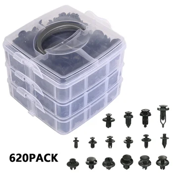 

Car Clips with Box Black Plastic Auto Fastener Clip Door Trim Panel Bumper Rivet Retainer Interior Accessories 620 Pcs
