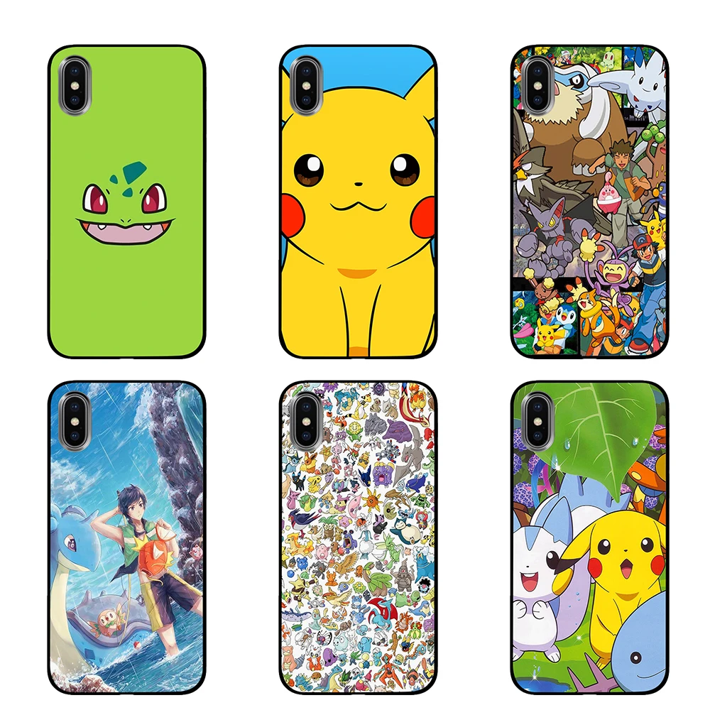 Черный чехол Pikachue японского аниме для iPhone 5 5S 6 6s 7 8 Plus X XS XR 11 Pro Max