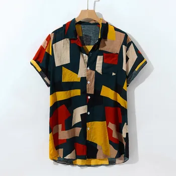 

VogueMan Shirt Nice Summer Beach Shirt Blouse Geometric Print Hawaiian Shirt Loose VogueButtons Shirt Camisa Masculina