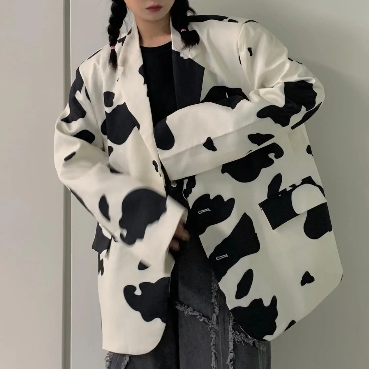 

Coats For Women Cow Print Women Notched Blazer Jacket Modis Longslive Casual Warm Autumn Winter 2020 Harajuku Coat Female