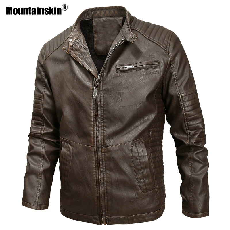 Куртка Mountainskin мужская кожаная повседневная Байкерская приталенная верхняя