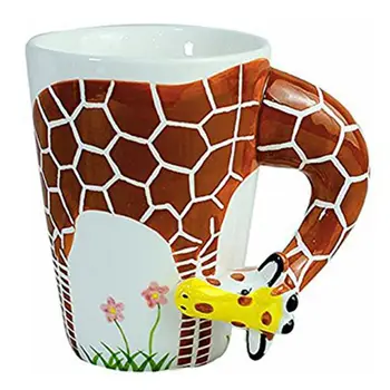

Creative gift Ceramic coffee milk tea mug 3D animal shape Hand painted animals cup-giraffe