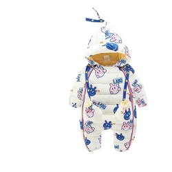 Combinaison à capuche en coton pour enfants, vêtements épais, en duvet, dessin animé, pour bébés garçons et filles, barboteuse, collection automne et hiver 