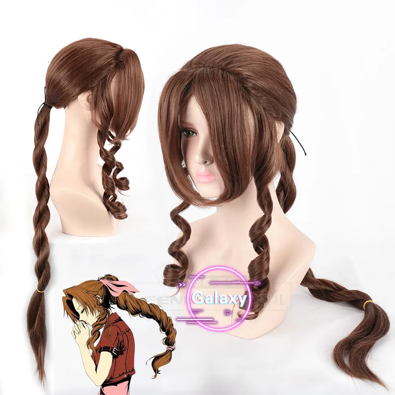 Final Fantasy VII Aerith Gainsborough волнистые кудрявые коричневые длинные плетеные синтетические волосы Косплей Хэллоуин Карнавал+ шапка парик