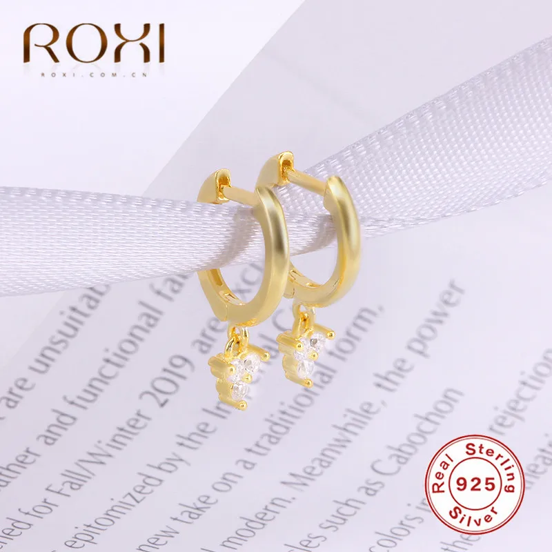 ROXI 925 пробы серебряные Подвесные серьги-гвоздики серьги для женщин Нежный CZ подвеска со стразами в виде цветка маленькие серьги-гвоздики корейские ювелирные изделия подарок