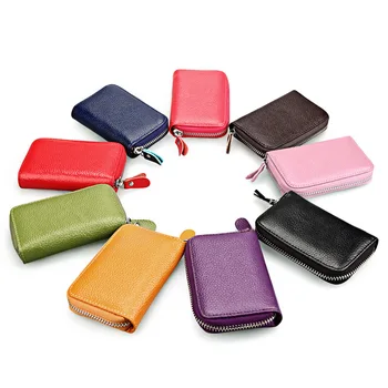 

Card package men and women leather zipper card storage 11 slot anti-theft brush credit card package