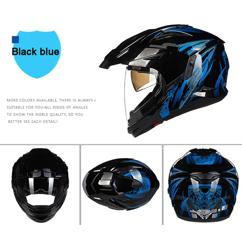 AJ5 Black Blue Motorcycle Full Open Face helmets Modular 613B Capacetes Motociclismo Cascos Para Moto Casque Motocross double visor Helmets - Цвет: AJ5 Black Blue