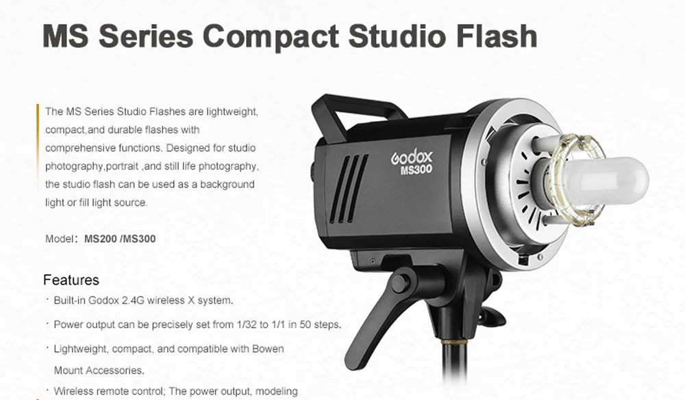 Godox MS300 300Ws/MS200 200Ws студийная вспышка MS Compact 2,4G встроенная беспроводная фото стробоскоп Bowens фото освещение