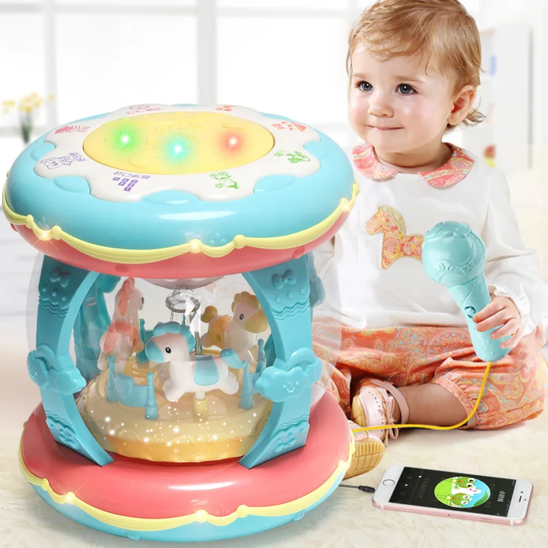 

Spinning Lift Trojan Drum Chargeable with Microphone Music Drum Children Multi-functional Touch Early Education Toy