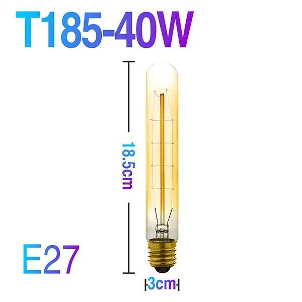 T185 40W E27 Винтажная лампочка эдисона E27 AC 220V лампа накаливания в художественном и художественном стиле, теплая желтая лампа накаливания, подходит для украшения дома бара - Цвет: T185 40W E27