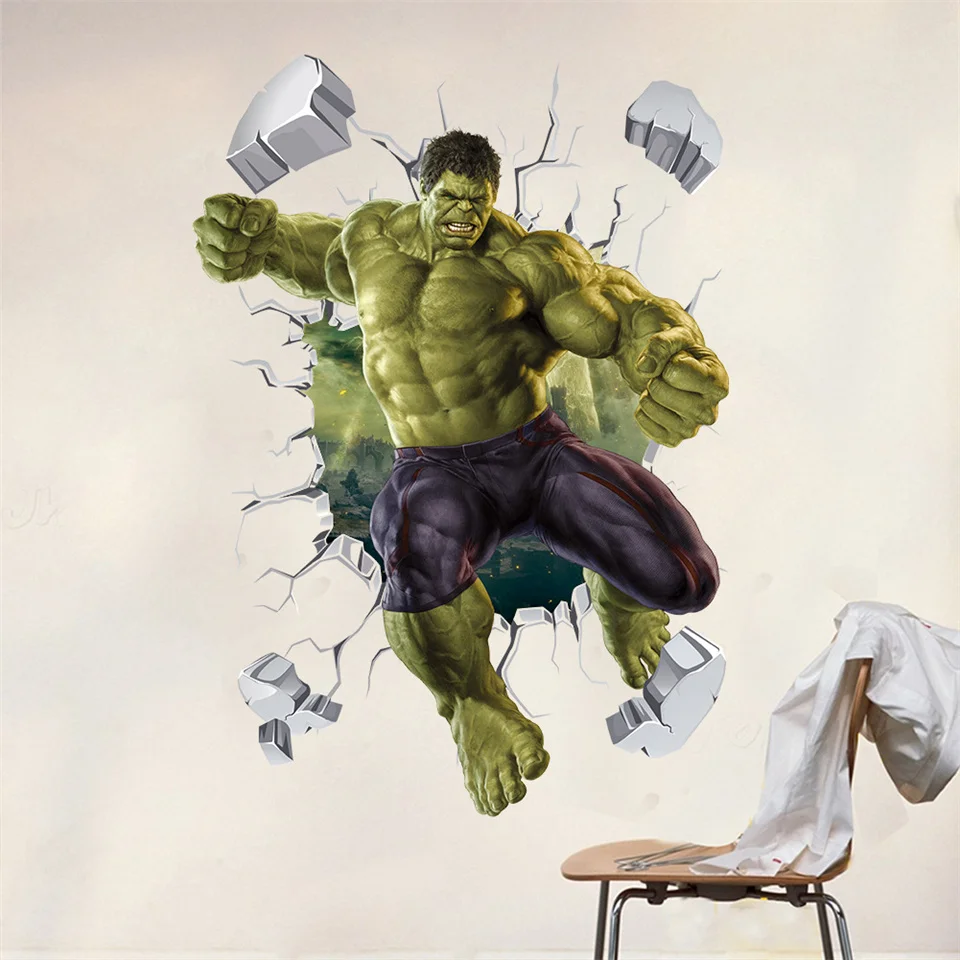 Wall Stickers 3D Broken Wall Hulk Children's Room Boys Bedroom Decoration Wallpaper DIY Marvel Cartoon Decal Kids PVC Decor Mural wall stickers,self adhesive wall stickers,vinyl stickers,vinyl wall stickers,self adhesive stickers