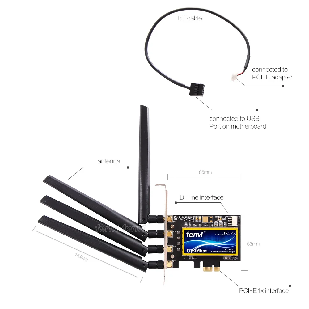 FV-T919 1750 Мбит/с двухдиапазонный 802.11AC Настольный Wifi адаптер Broadcom BCM94360 беспроводной Bluetooth 4,0 Mac OSX Hackintosh