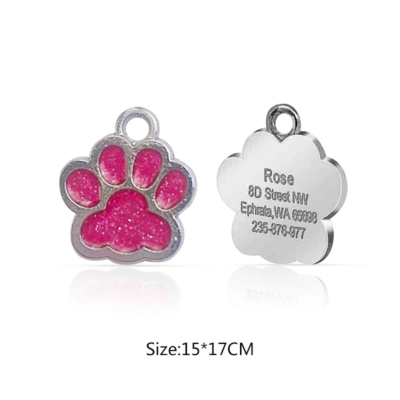 15x17mm Rose Red Персонализированные индивидуальные собаки ID тег гравировка металла Pet Cat имя метки ошейник аксессуары кулон табличка блеск брелок - Цвет: 15x17mm Rose Red