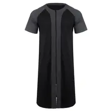 Мужская Повседневная Лоскутная с круглым вырезом короткий рукав халат на молнии нет ночная рубашка одежда для сна летняя одежда для сна, до колен