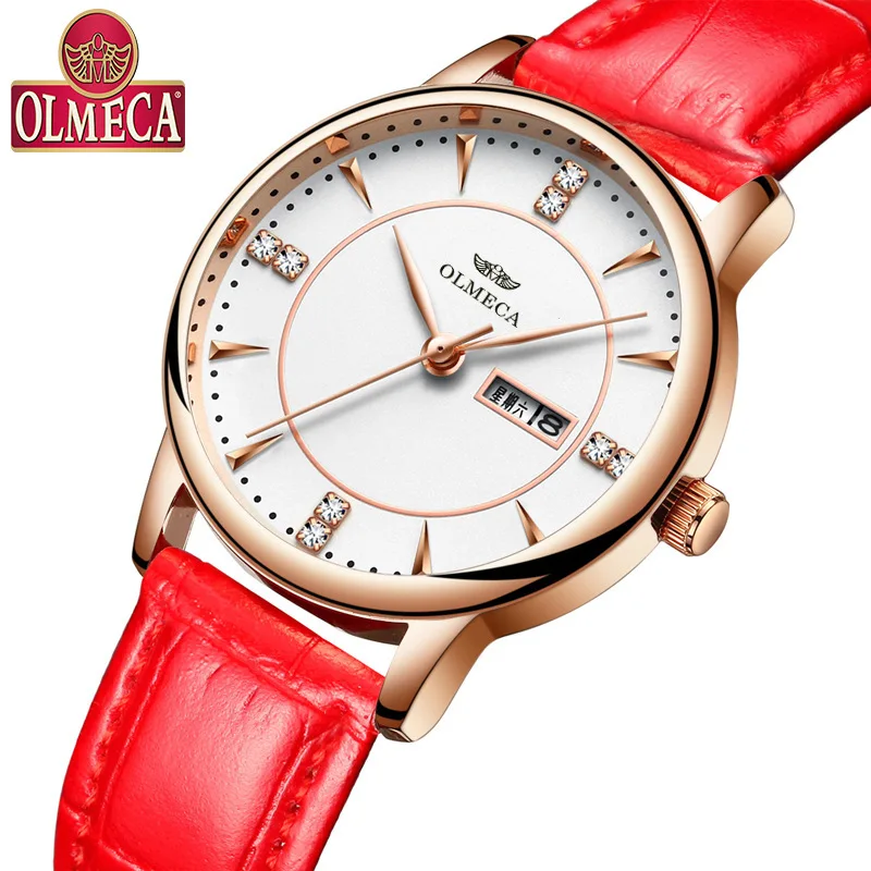 

2019 Top Fashion New Arrival Olmeca Luxury Alloy Buckle 3bar No Package Hardlex Round Leather Quartz Wristwatches