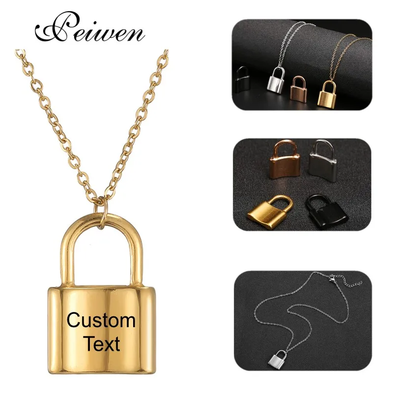 Custom Name Square Lock Necklaces For Women Friendship Couple Gifts Stainless Steel Gold Silver Color Choker Men Neck Pendants