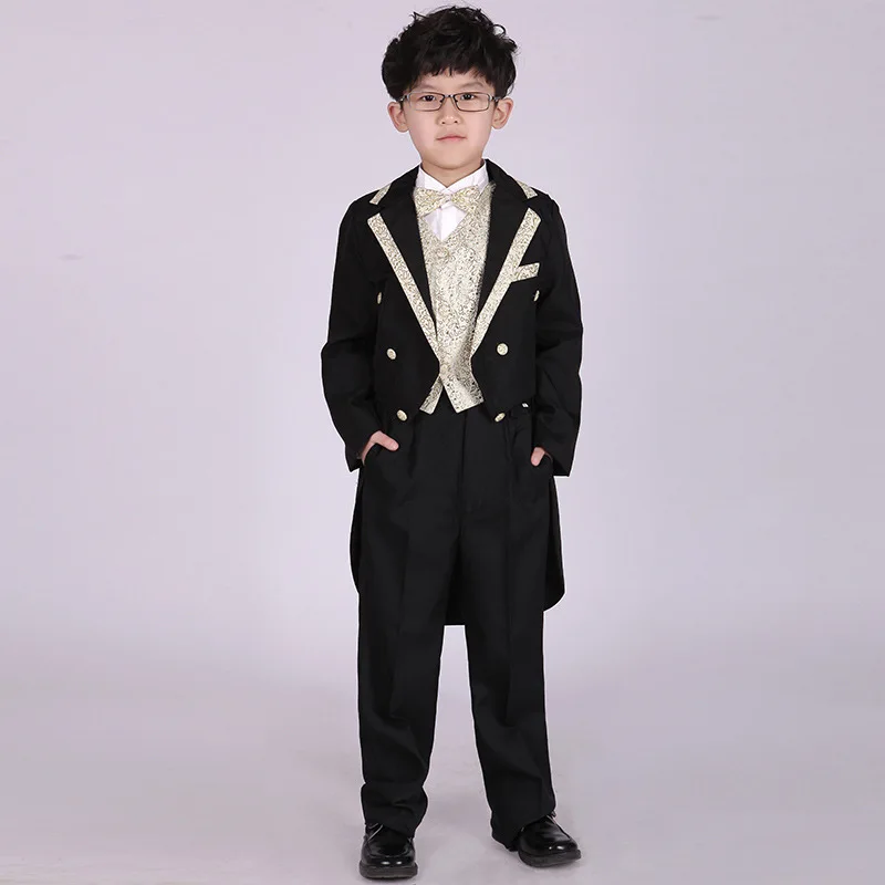 2024 New Arrival Boys' Formal Clothes Set Bowtie+Vest+Shirts+Tailcoat+Pants Children Blazers Suits Child Tuxedo Suit Wholesale