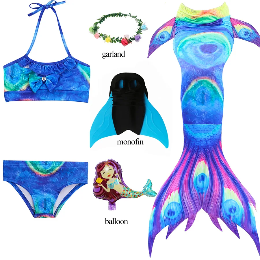 DH03 6pcs set Костюм Русалки, детский купальник-бикини для девочек, хвост русалки с плавниками, монофонический Флиппер, бикини для косплея, одежда, купальники C78790CH - Цвет: DH03 6pcs set