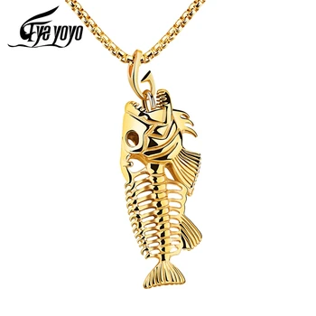 

EyeYoYo Fashion Fish Bones Fishing Hook Design Pendant Necklace For Women/Men Accessories Jewelry Gift Black/Gold Color