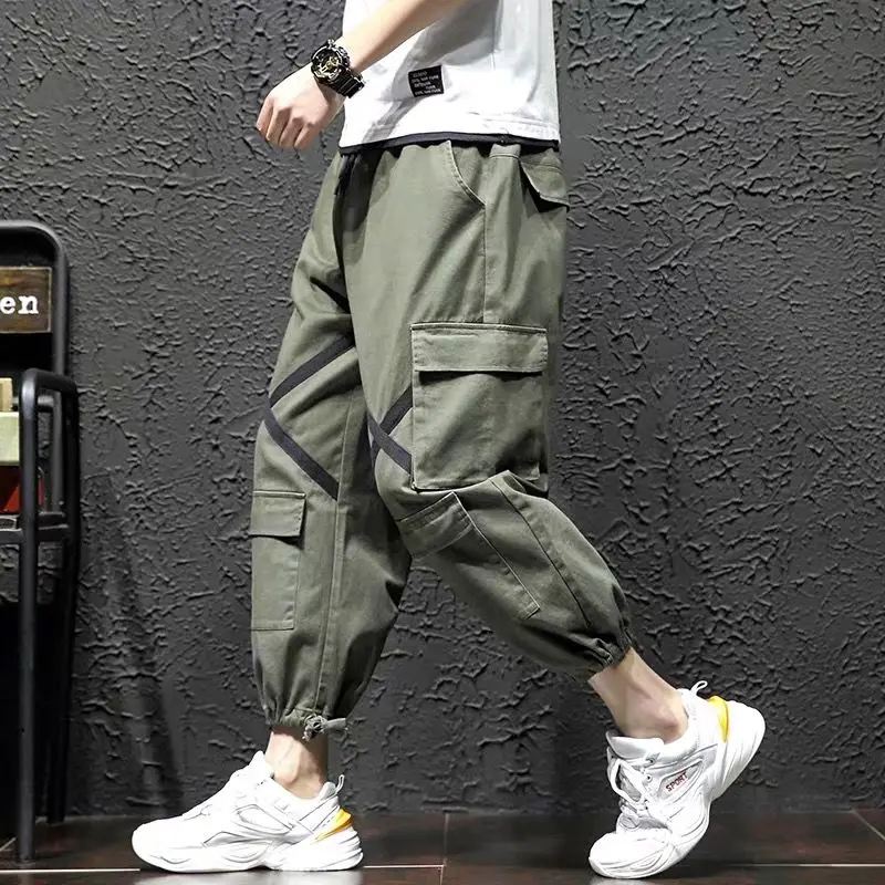 Мужские уличные модные кожаные повседневные брюки-карго с карманами, мужские шаровары в стиле хип-хоп, длинные брюки, XXXL, 3XL, 4XL, 5XL - Цвет: 12