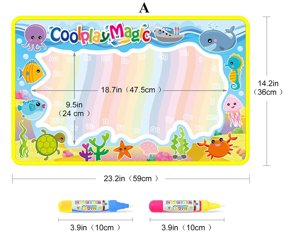 Magic Water Painting Drawing Mat & 2 Pens Doodle Board Coloring Books for Kids Children Educational Toys 10
