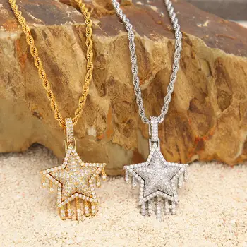 

Zciti Cubic Zirconia Dripping Star Pendant Gold Silver Color Fashion Hip Hop Necklace Jewelry For Men Women Iced Out Chain