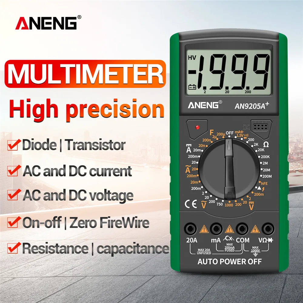 ANENG DT9205A+Digital Multimeter LCD 1999 Count Manual Range Universal Meter AC DC Resistance Capacitance Transistor Tester | Инструменты
