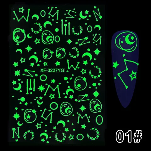 Party Nail Sticker Creative Luminous Snow/Butterfly Patterns Decals Festive Glow Halloween Nail Art Sticker