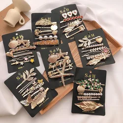 5/6/7/8pc Metal Hair Clips For Girls Pearl Rhainestone Hairpins Bangs Barrettes Headband Hairgrip Fashion Women Hair Accessories