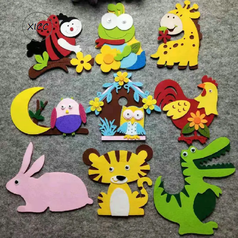T-N Cartoon Animal Nonwoven Felt Hand DIY Package Bee Giraffe Dinosaur Frog Tiger Chicken House Rabbit Owl Wall Stickers Decor