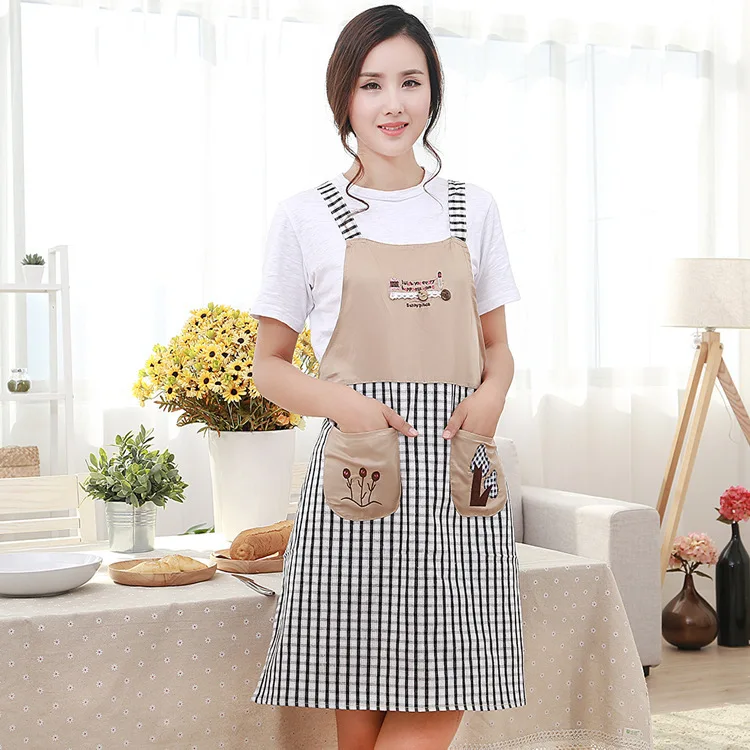 

Embroidered Kitchen Cotton Linen Apron Fashion Shoulder-Anti-Oil Happiness Tree Half-length Apron