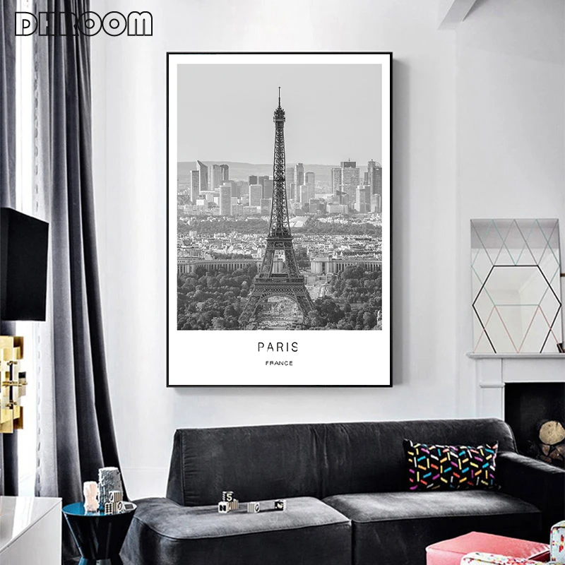 Nero Bianco Tela Pittura Mondo Città Paesaggio Parigi Londra New York Poster Stampe Stile nordico Immagine di arte della parete Decorazioni per la casa - immagine 4