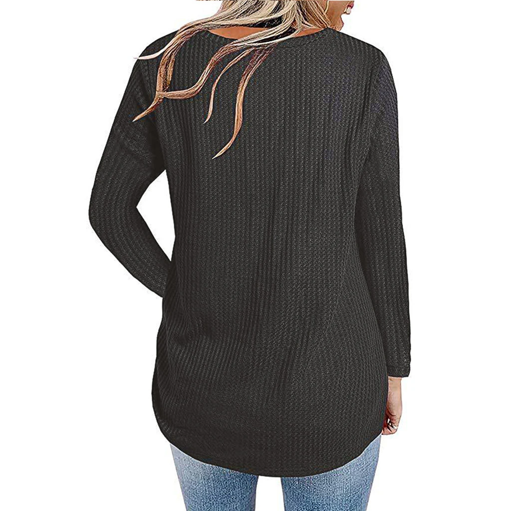 JAYCOSIN Chiffon Blouse Womens Casual Long Sleeve Autumn Knot Waffle Knit Tunic Blouse Cute Shirts Tops Winner Girl Lady 729