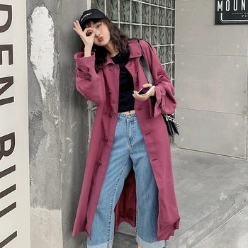 

2020 Spring And Autumn New Youth Popular Solid Color Was Thin Strappy Single-breasted Trench Coat Fashion Casual Mid-length Top