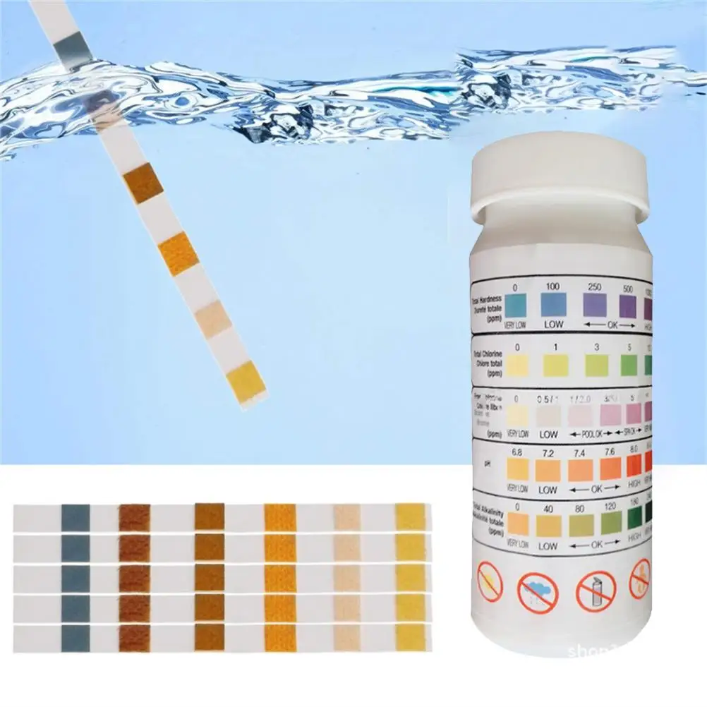 Swimming Pool Water Quality Test Strips 5 in 1 Multi-functional for Residual Chlorine PH Hardness Total Alkalinit 50PCS avtomaticheskaya stanciya obrabotki vody bayrol pool relax chlorine 183100 parametry ph i redox