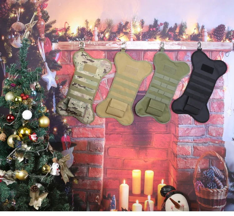 

Hanging Tactical Bone-shape Christmas Stocking Bag For Dog Pets With MOLLE Webbing And Patch Holder Hunting Magazine Pouches