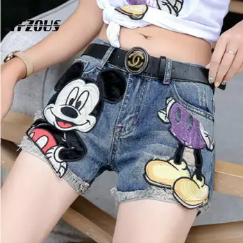 

2020 New Women Shorts Jeans Shorts Woman Cartoon Print Wide Leg Plus Size Ripped Sequins Shorts Hot Short Jeans With Pockets