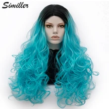 Similler для женщин длинные волнистые синтетический парик черный корень светильник синий термостойкость Ombre волосы косплей парики