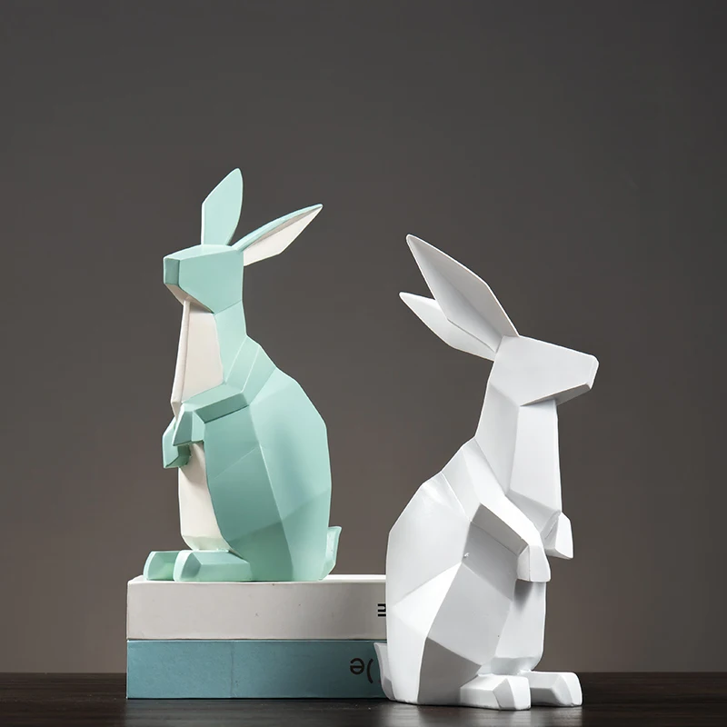 Абстрактная скульптура кролика Геометрическая Смола статуя кролика гостиная декор с животными подарок и ремесло орнамент аксессуары мебель