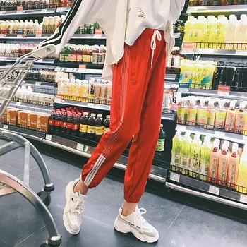 

2020 Women Pants Sweatpant New Ovesize Red Black Striped Harajuku Bts Kpop Plus Size Pants Women Free Shipping Pantalon Femme