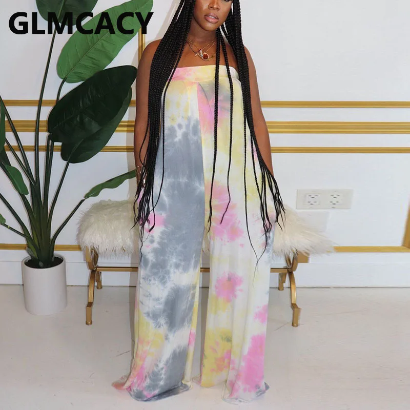 Women Abstract Tie Dye Printed Loose Jumpsuit Halter Backless Wide Leg Overalls Chic Summer Jumpsuits Women Abstract Tie Dye Printed Loose Jumpsuit Halter Backless Wide Leg Overalls Chic Summer Jumpsuits