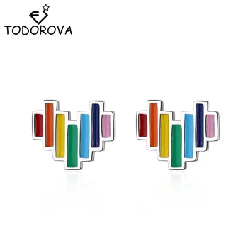 

Todorova New Arrival Cute Rainbow Heart Earrings for Women Girl Fashion Jewelry Female Tiny Enamel Stud Earrings Bijoux