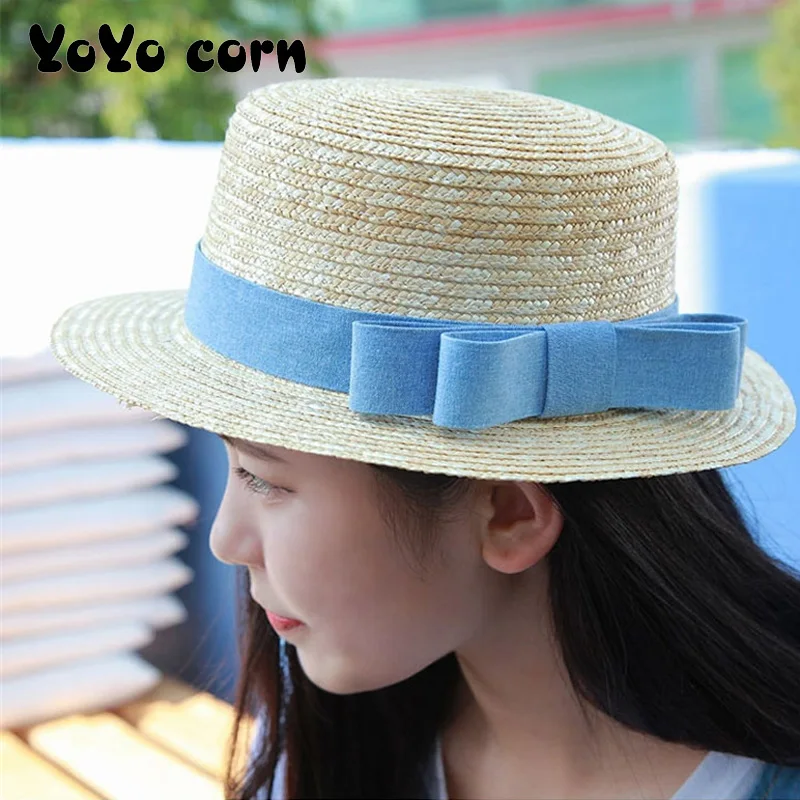 

YOYOCORN Export to North America beach big brim hat casual girls summer cap sun hat Cute sun hats bow hand made women straw cap